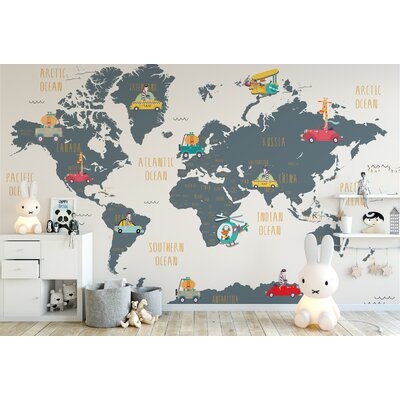 Peel And Stick World Map And Cartoon Animals Chicago - Image 0