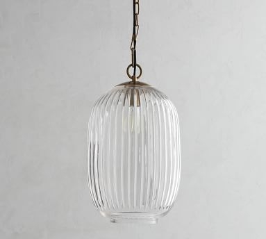 Natale Ribbed Glass Pendant, Oval, Antique Brass - Image 1