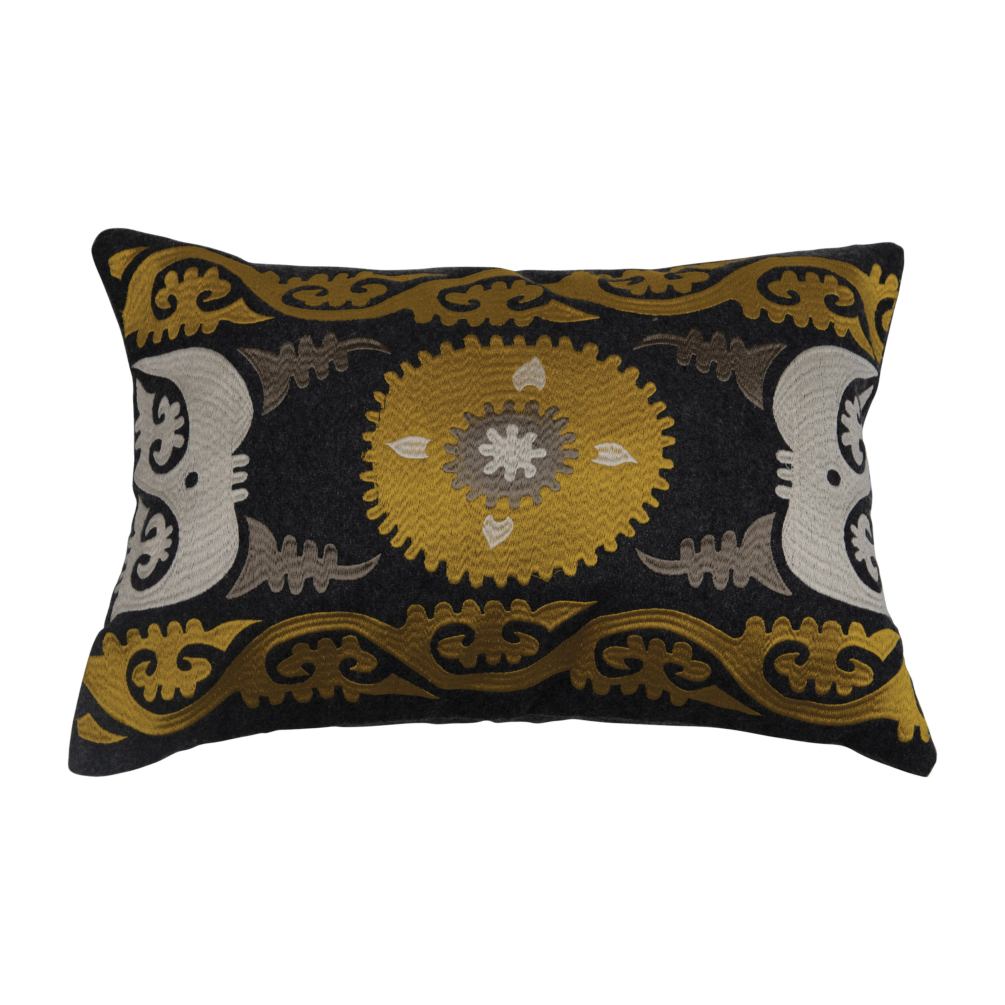 Creative Co-Op Wool Blend Embroidered Lumbar Pillow, Multicolor - Image 0