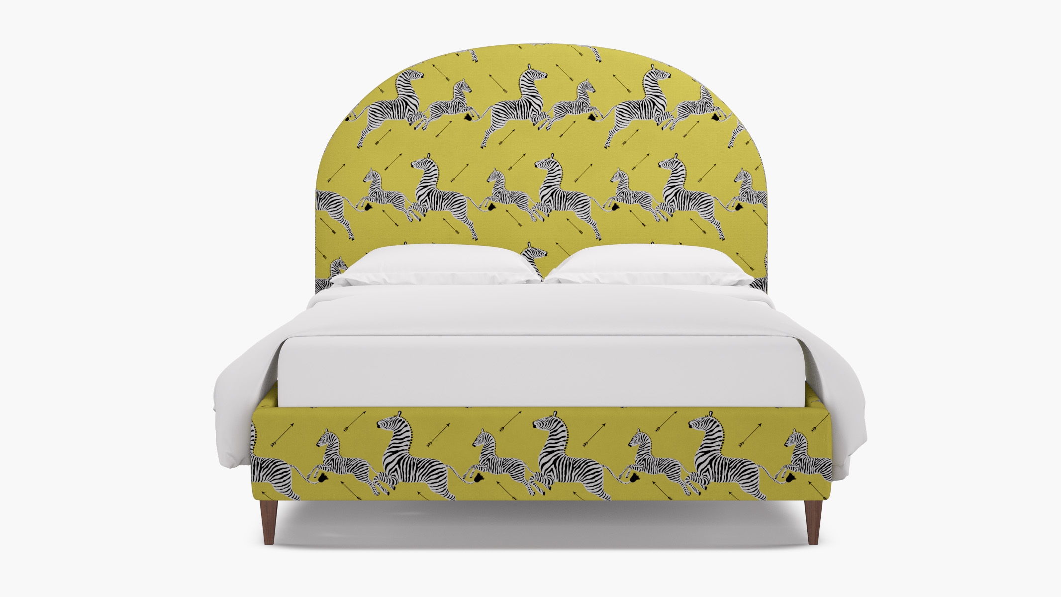 Demilune Bed, Yellow Zebra, Walnut Square Tapered Leg, King - Image 0