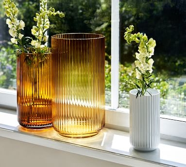 Lyngby Amber Glass Vase, Large, 12.2" - Image 1
