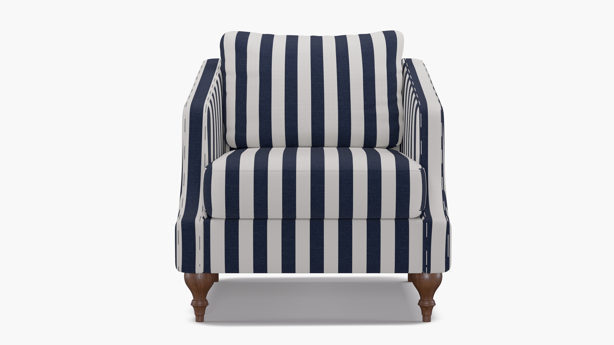 Slope Arm Chair, Navy Cabana Stripe, Walnut Turned Wood Leg - Image 0