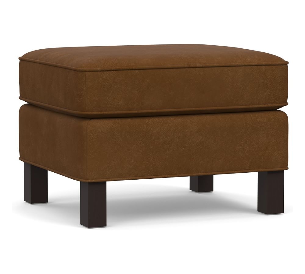 Tyler Leather Ottoman without Nailheads, Polyester Wrapped Cushions, Aviator Umber - Image 0