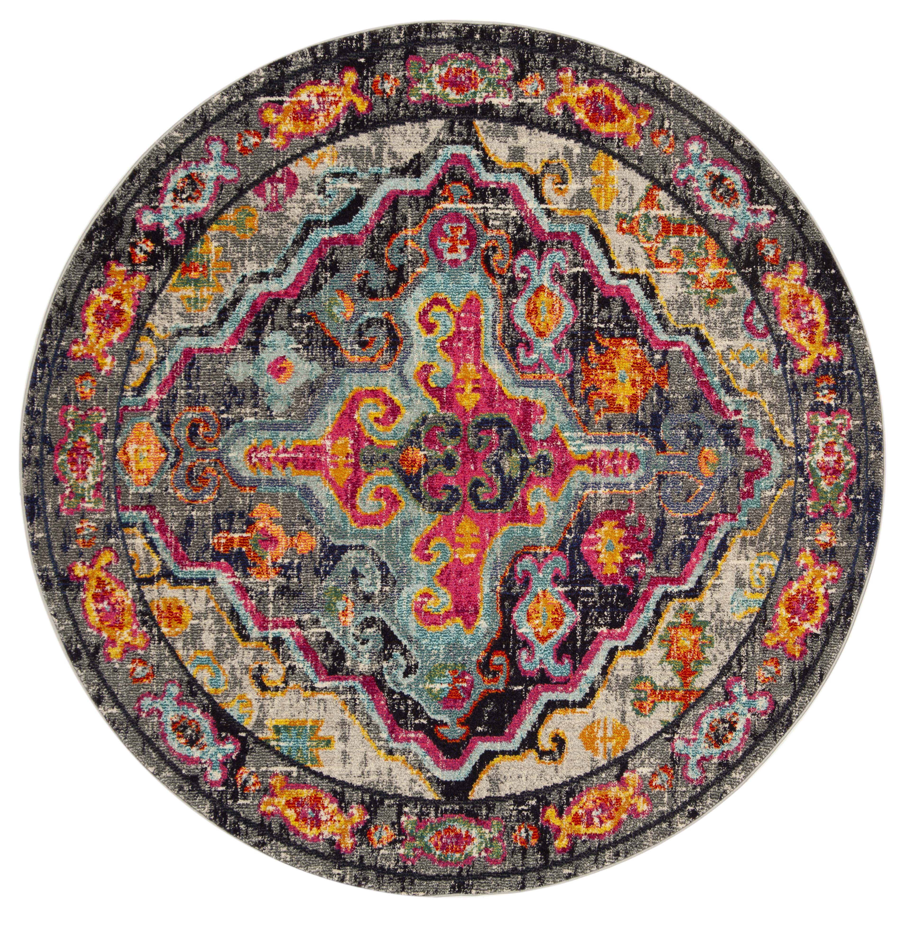 Arlo Home Woven Area Rug, MNC247R, Grey/Fuchsia,  6' 7" X 6' 7" Round - Image 0