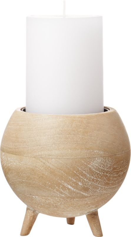 Russell Half Sphere White Wash Wood Pillar Candle Holder - Image 6