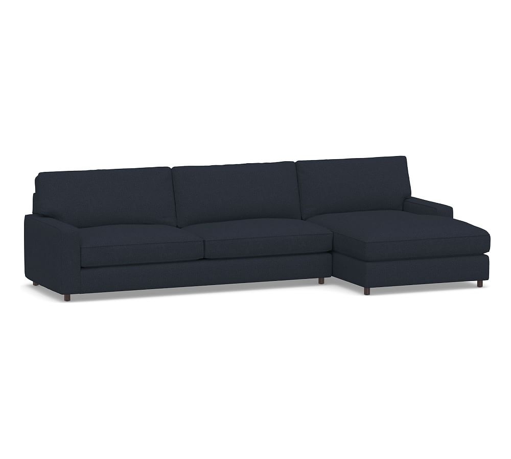 PB Comfort Square Arm Upholstered Left Arm Sofa with Wide Chaise Sectional, Box Edge, Memory Foam Cushions, Performance Brushed Basketweave Indigo - Image 0