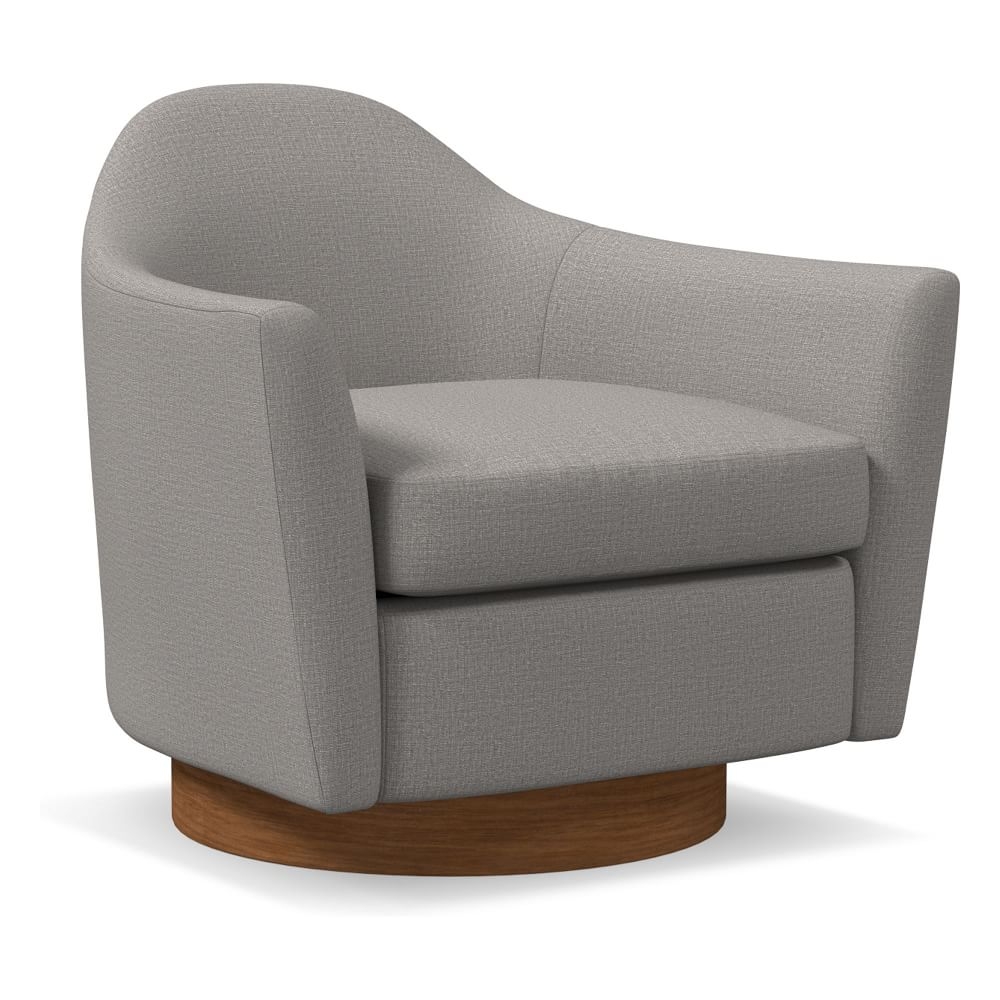 Haven Swivel Chair, Yarn Dyed Linen Weave, Pearl Gray, Dark Walnut - Image 0
