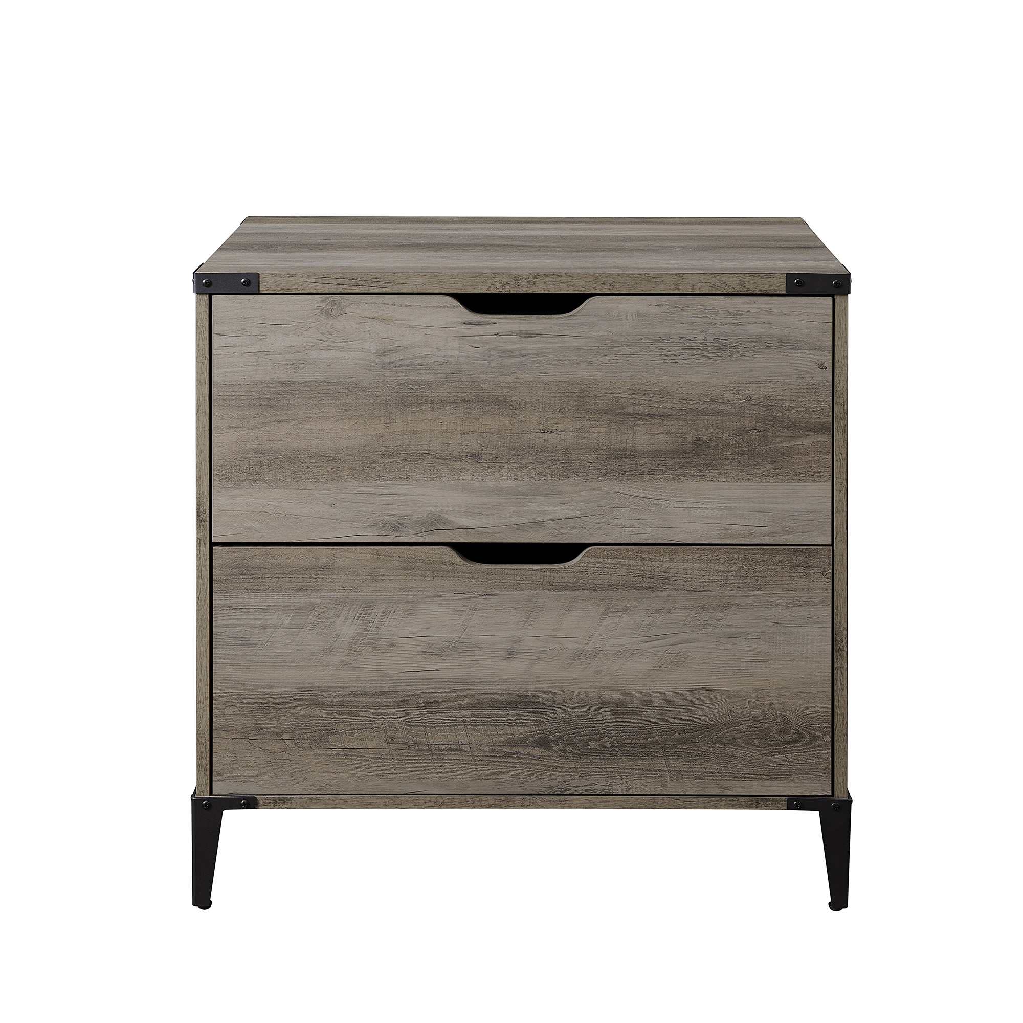 Modern Farmhouse Angle Iron 2-Drawer Filing Cabinet – Grey Wash  - Image 1
