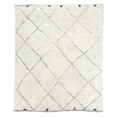 Moroccan Geometric Hand-Knotted Wool Ivory Area Rug - Image 0