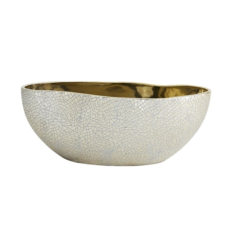 Porcelain Abstract Decorative Bowl, Ivory, Black & Gold, Set of 2 - Image 1