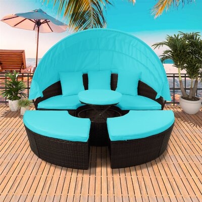 70.9" Wide Outdoor Patio Sectional Sofa Set Rattan Daybed Sunbed With Retractable Canopy And Cushions - Image 0