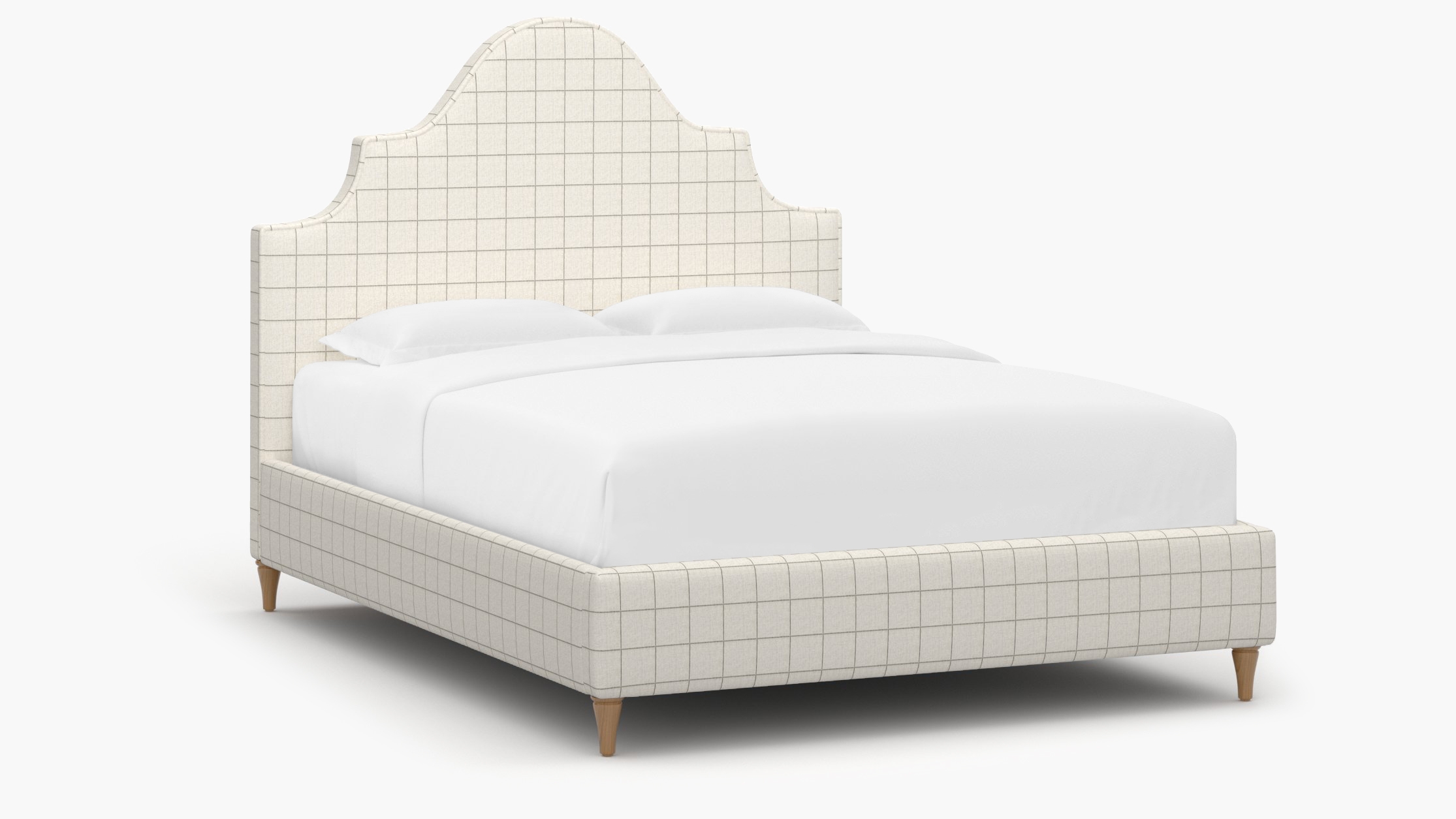 Statement Bed, Coal Windowpane, Natural Decorative Tapered Leg, King - Image 1