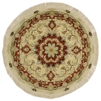 One-Of-A-Kind Cream Traditional 4X4 Oriental Round Rug - Image 0