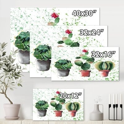 Three Cacti In Clay Pots - Traditional Canvas Wall Art Print-FDP35157 - Image 0