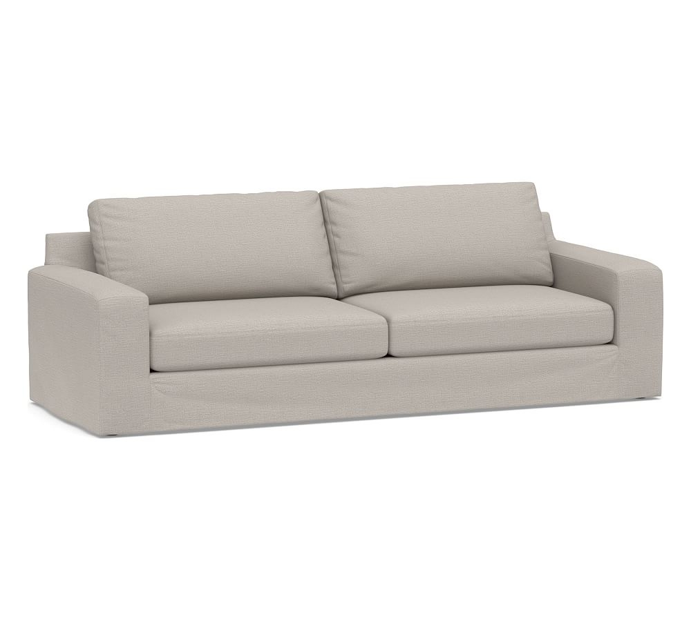 Big Sur Square Arm Slipcovered Grand Sofa 105" 2-Seater, Down Blend Wrapped Cushions, Chunky Basketweave Stone - Image 0