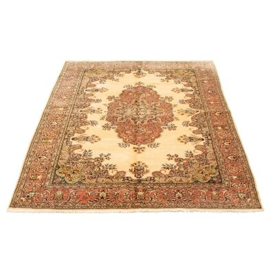 One-of-a-Kind Gurleen Hand-Knotted 1990s 7'1" x 9'11" Wool Area Rug in Cream/Pink/Brown - Image 0