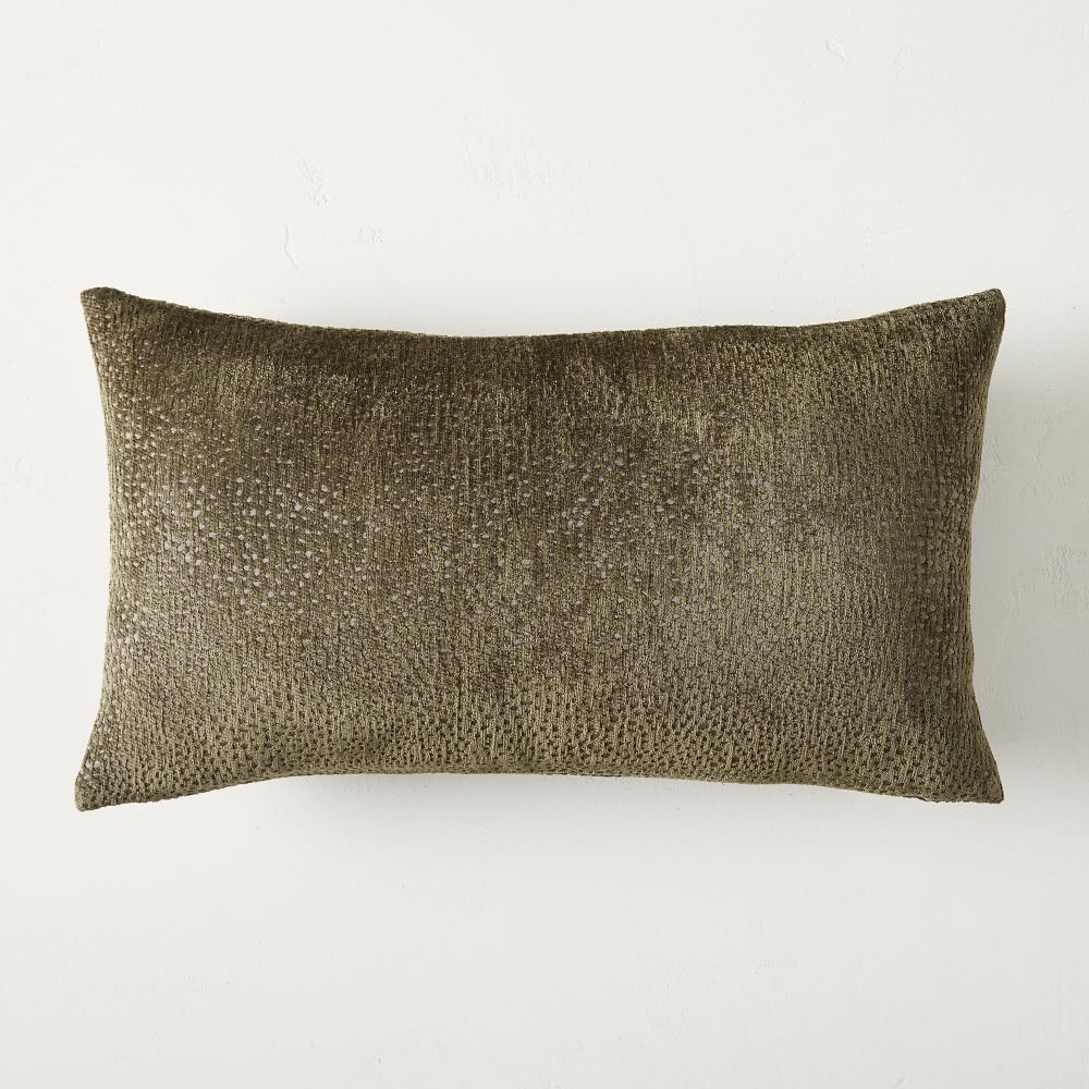 Dotted Chenille Jacquard Pillow Cover, 12"x21", Dark Olive - Image 0