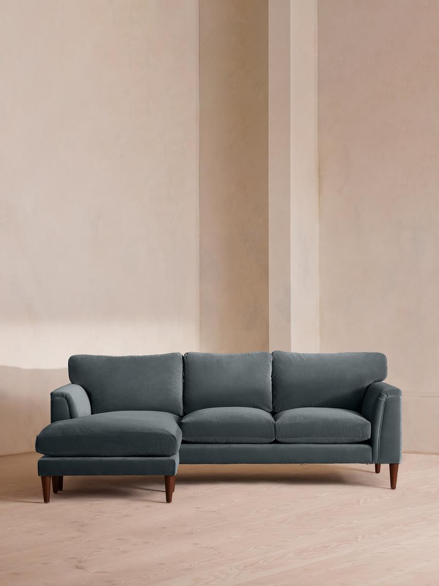 Reya Chaise-end Sofa, Velvet, Grey Blue, US - Image 0