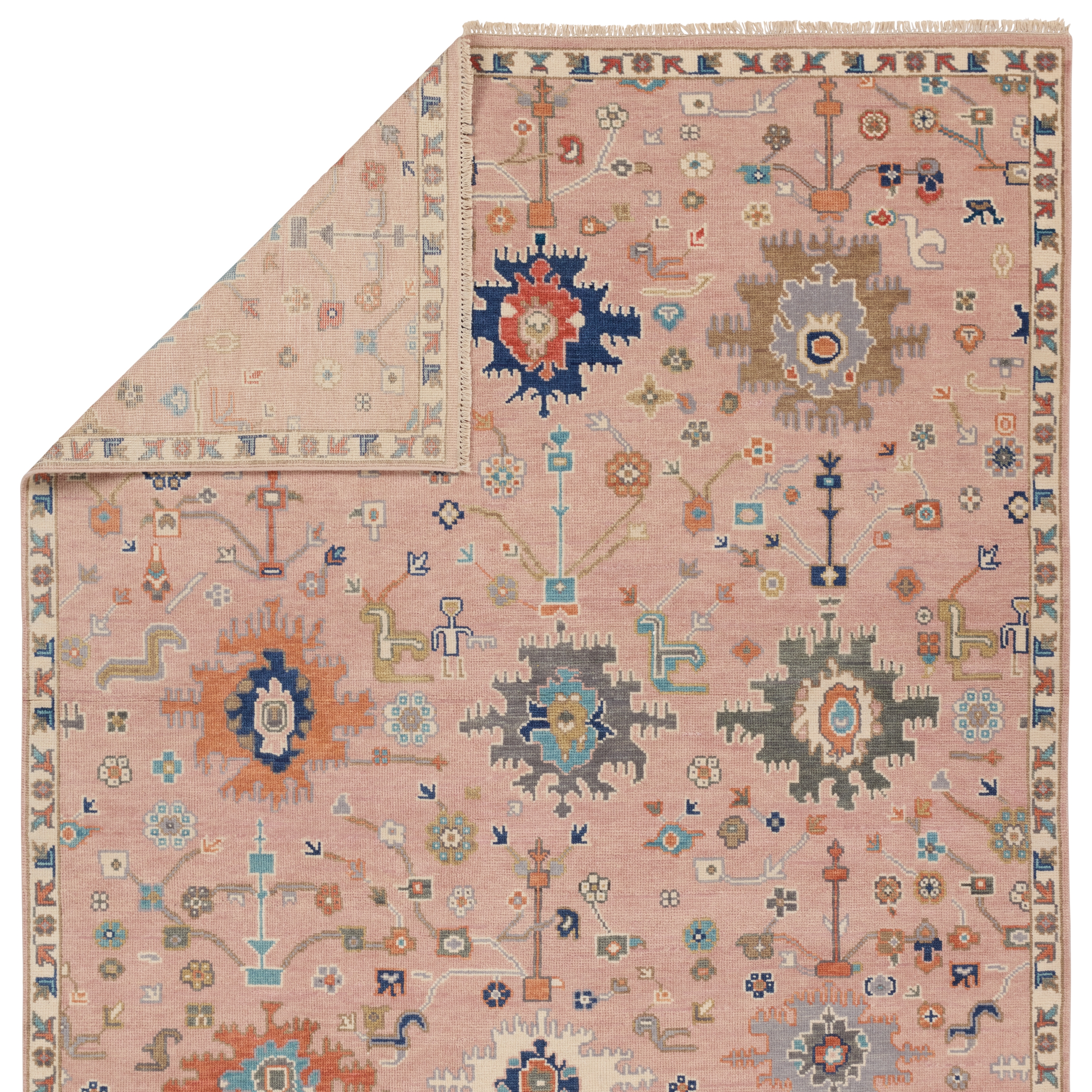 Matera EVE04 Handknotted Floral Pink and Blue Area Rug (10'x14') - Image 2