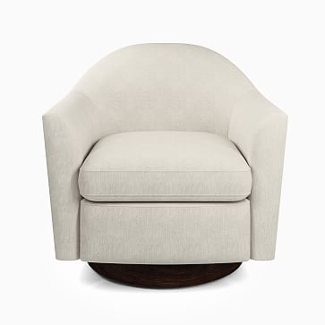 Haven Swivel Chair, Poly, Textured Crosshatch, Feather Gray, Dark Walnut - Image 1