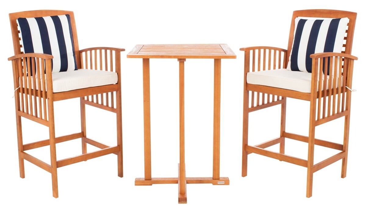 Pate 3 Pc Bar Height Bistro Set - Natural/Bge + Thk Stp P - Safavieh - Image 0