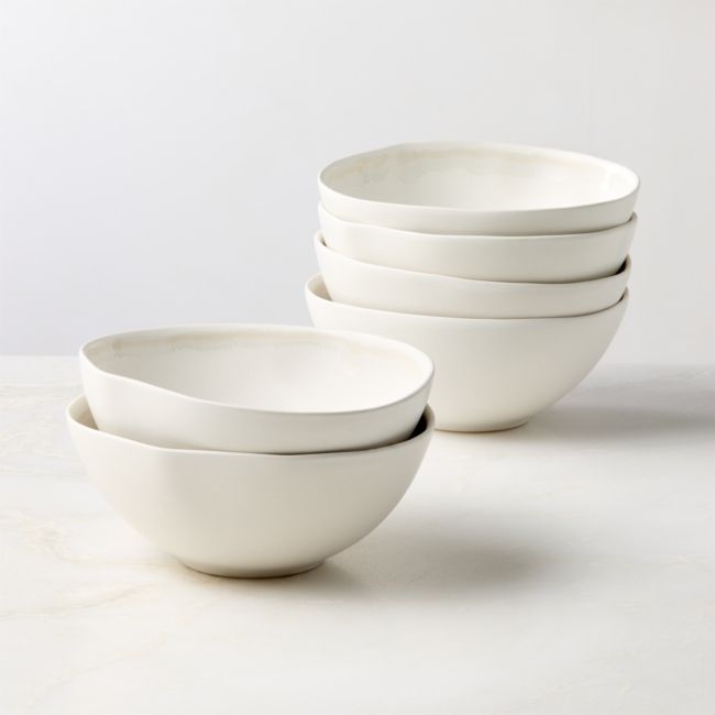 Hyacinth White Soup Bowls with Reactive Glaze Set of 6 - Image 0