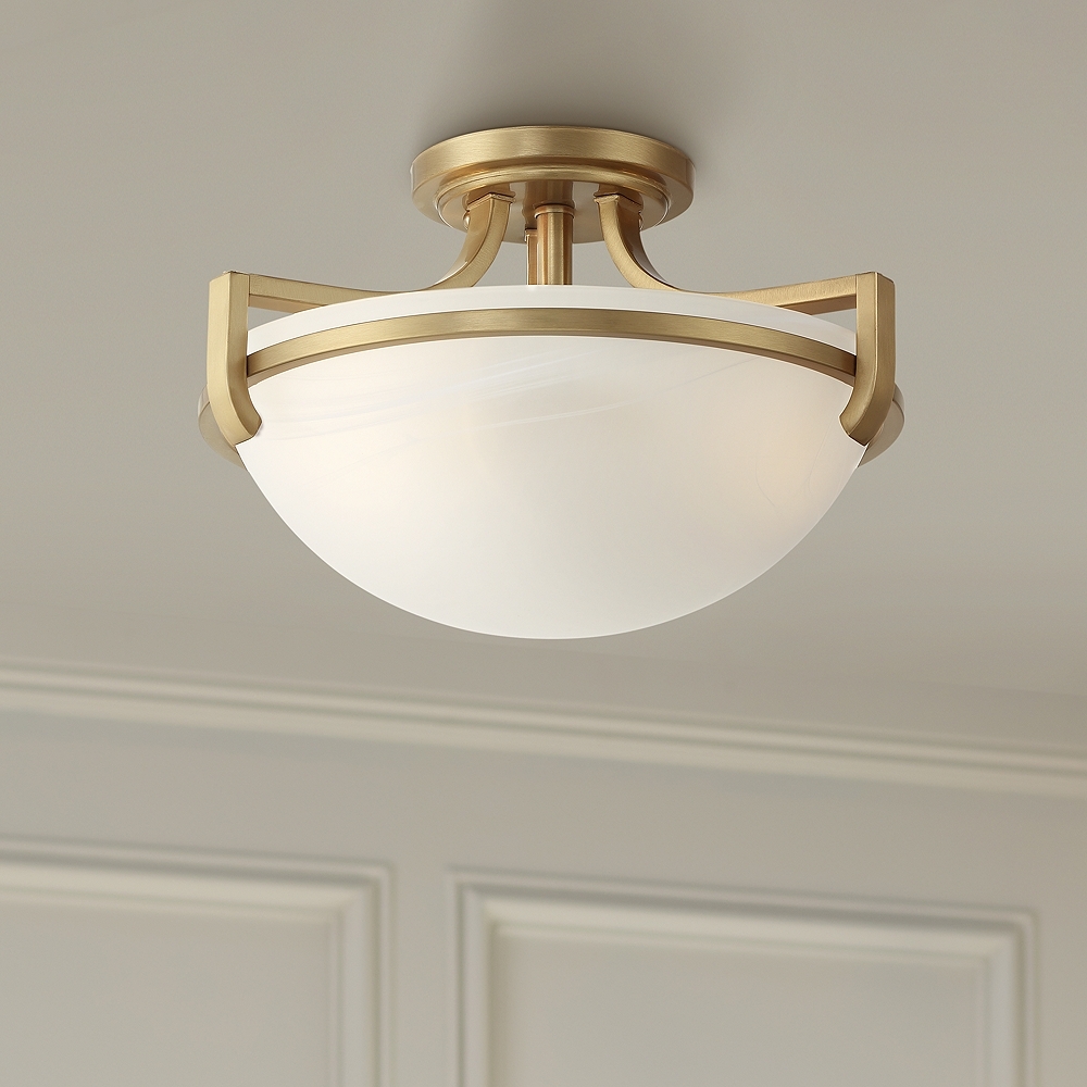 Regency Hil Mallot 13" Wide Soft Gold and Glass Ceiling Light - Image 0