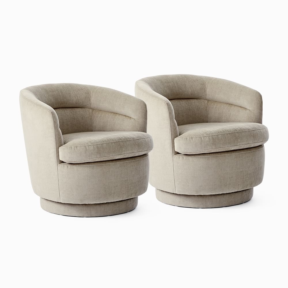 Set Of 2: Viv Channeled Swivel Chair Poly Dune Distressed Velvet Concealed Support - Image 0