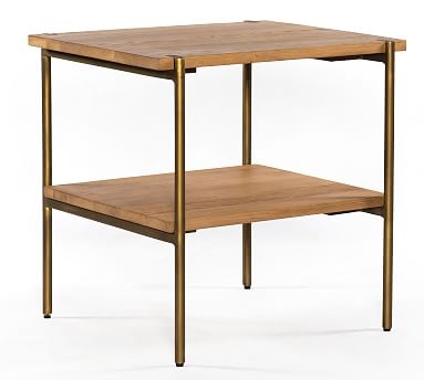 Archdale Rectangular Side Table, Satin Brass & Natural Oak - Image 0