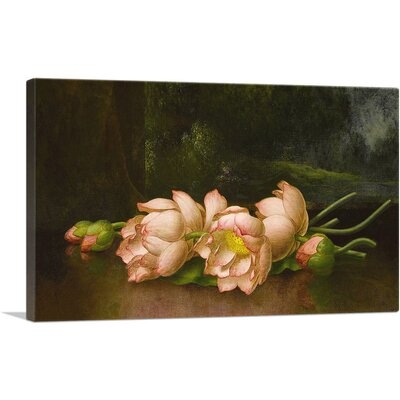 ARTCANVAS Lotus Flowers With A Landscape Painting In The Background 1900 Canvas Art Print By Martin Johnson Heade - Image 0