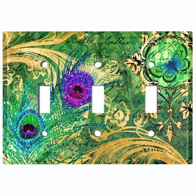 Metal Light Switch Plate Outlet Cover (Peacock Feather Butterfly  - Triple Toggle) - Image 0