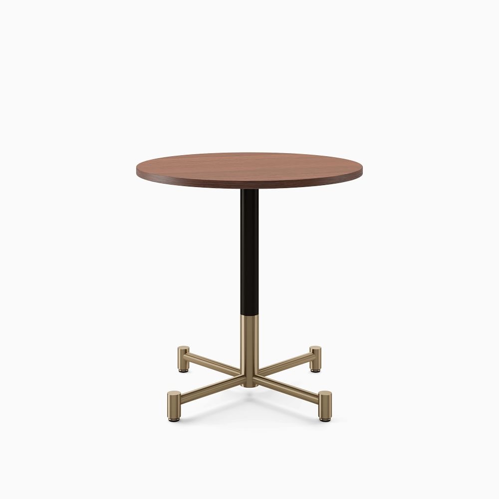 Restaurant Table, 30" Round W Sealer, Dark Walnut, Dining Height 4 Branch Base, Bronze, Brass - Image 0