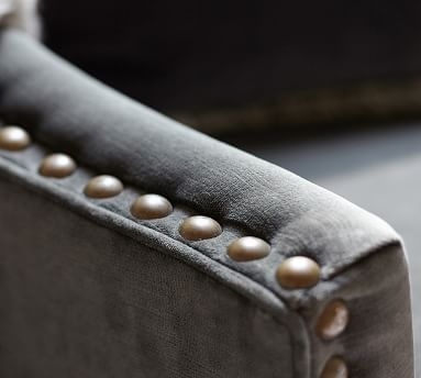 Harlow Upholstered Armchair with Pewter Nailheads, Polyester Wrapped Cushions, Chenille Basketweave Oatmeal - Image 2