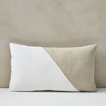 Cotton Linen + Velvet Corners Pillow Cover, 12"x21", White - Image 1