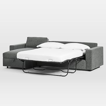 Urban Sectional Set 17: Left Arm Sleeper Sofa, Right Arm Storage Chaise, Poly, Chenille Tweed, Pewter, - Image 2