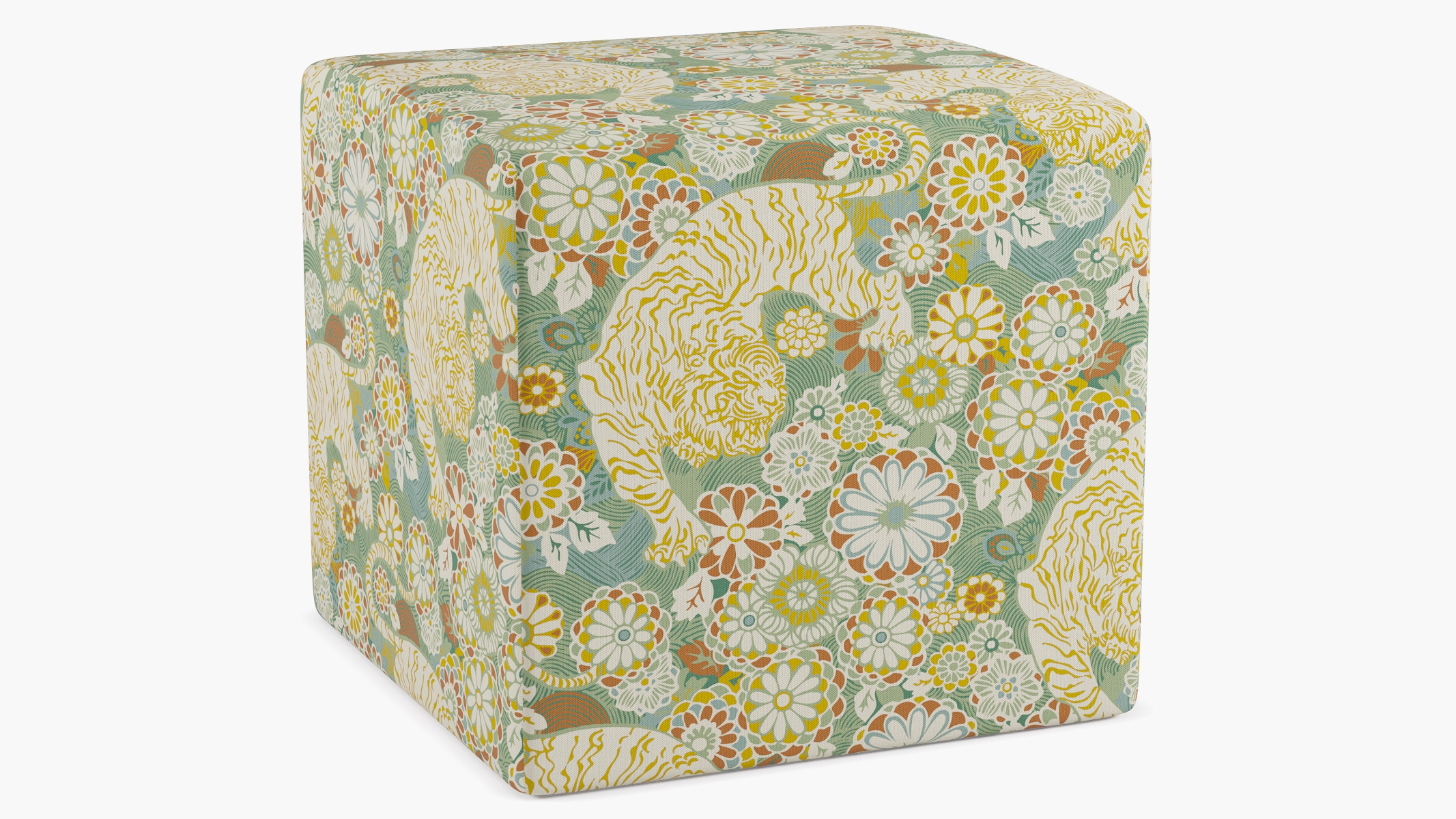 Cube Ottoman, Pistachio Siberian Tiger - Image 1