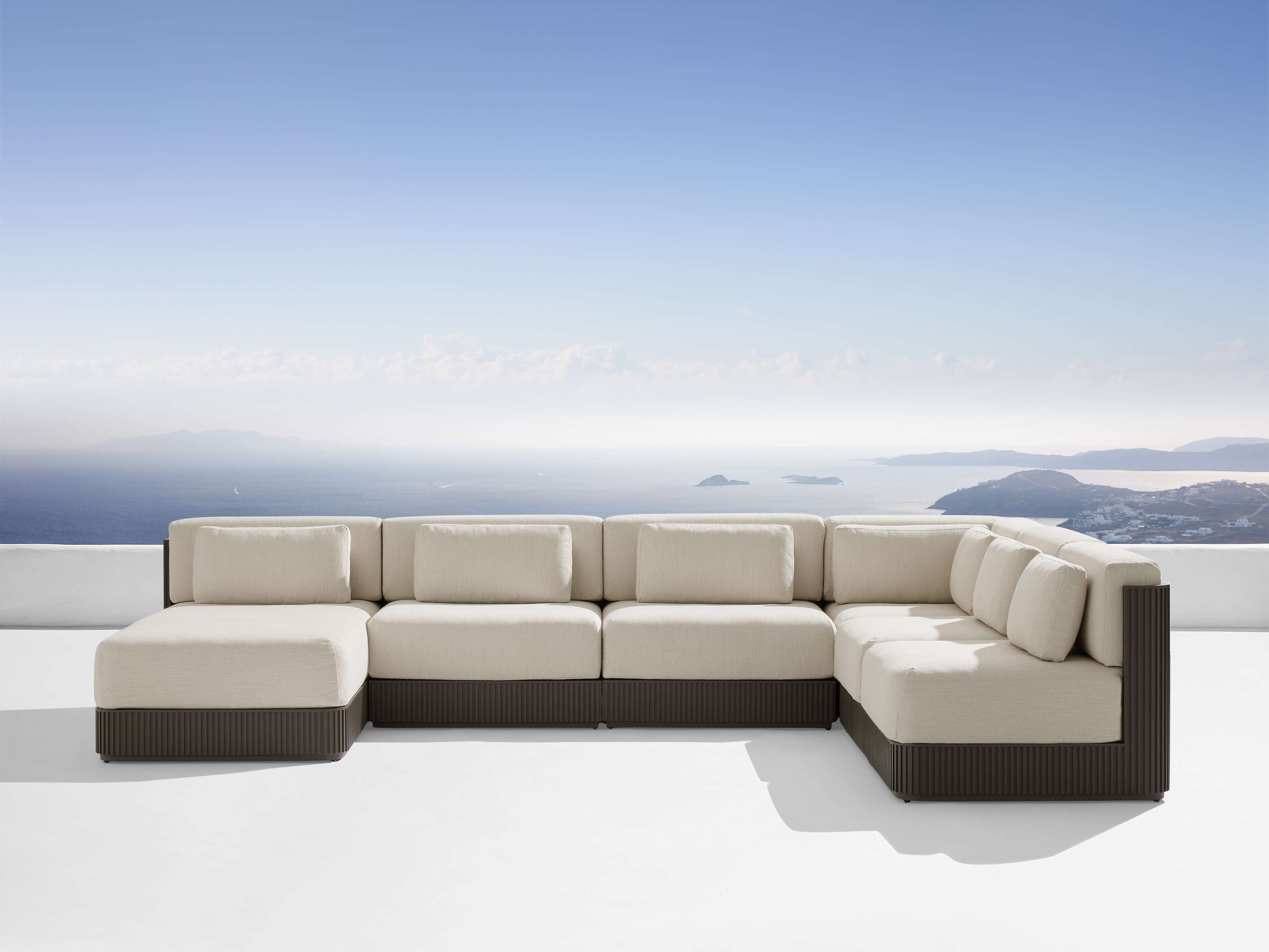 Beaumont Outdoor Six-Piece Sectional with Chaise Aluminum in Natural  Twilly Pearl/Left - Image 0