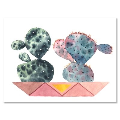 Cactus Duo In Pink Geometric Pots - Modern Canvas Wall Art Print-FDP35073 - Image 0