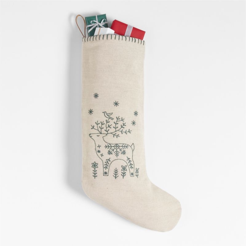 Scandi Heritage Reindeer Linen Kids Christmas Stocking - Image 4