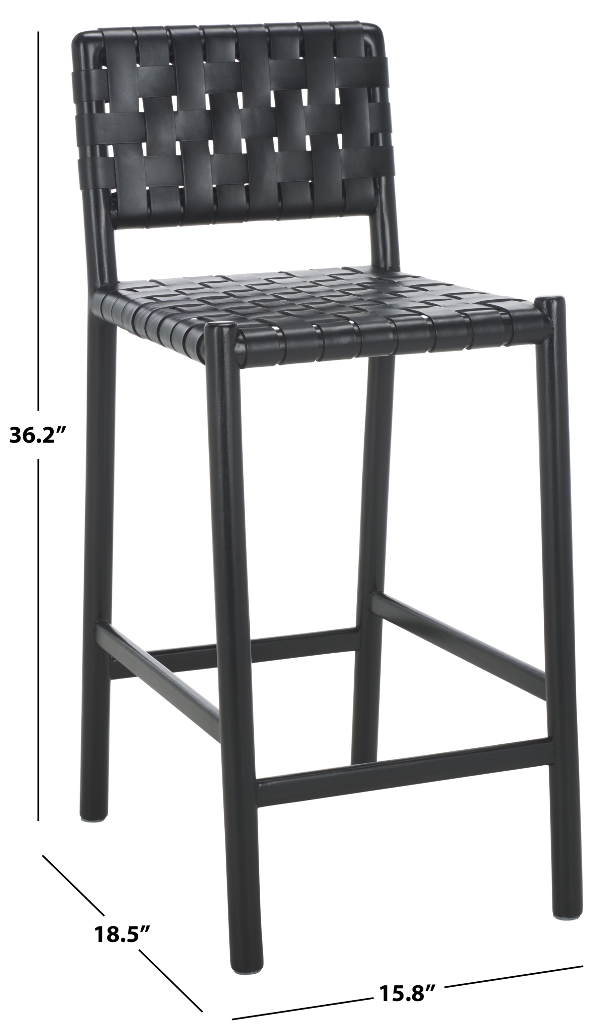 Jeremiah Woven Leather Counter Stool - Black - Image 9