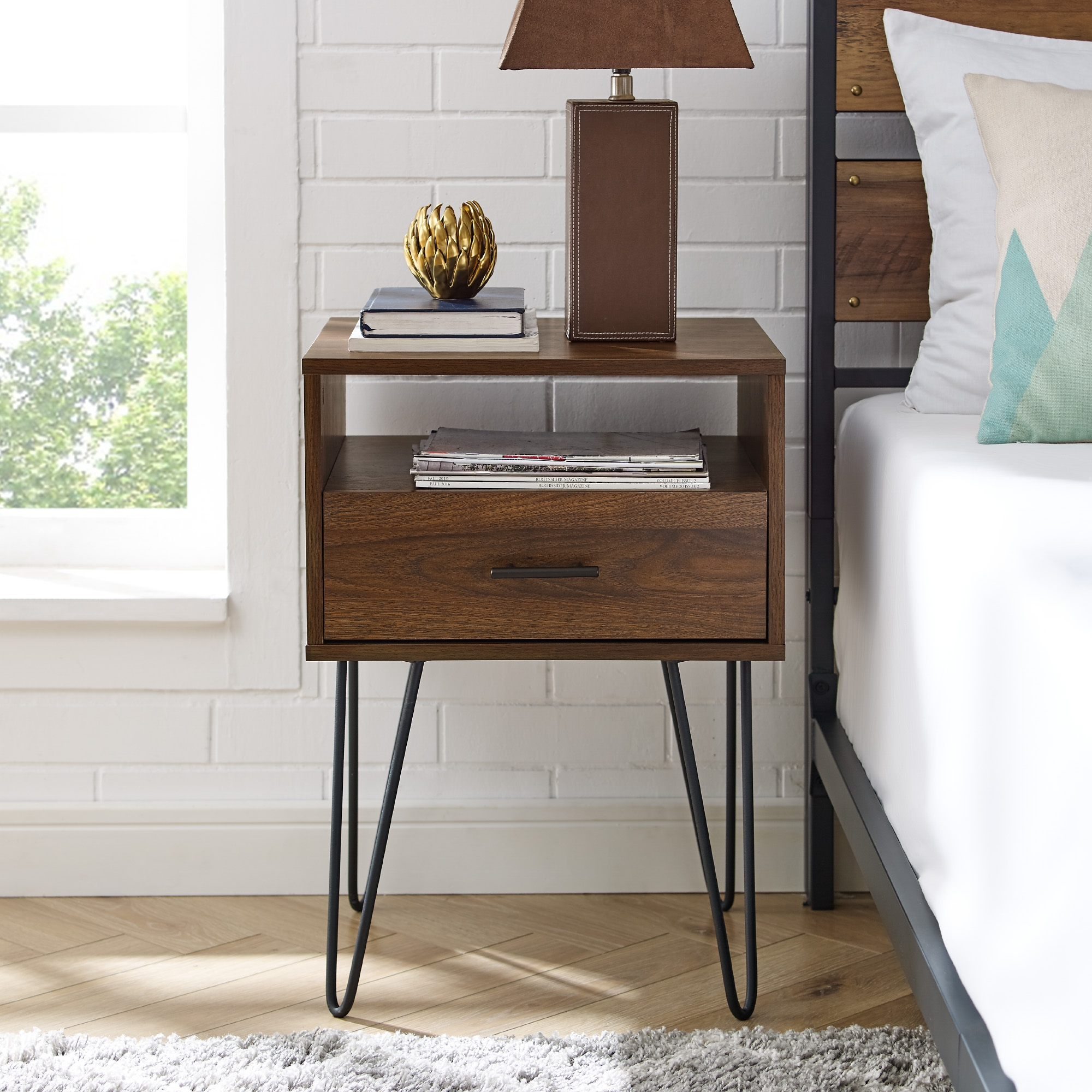 18" Modern Single Drawer Hairpin Leg Nightstand - Dark Walnut - Image 4