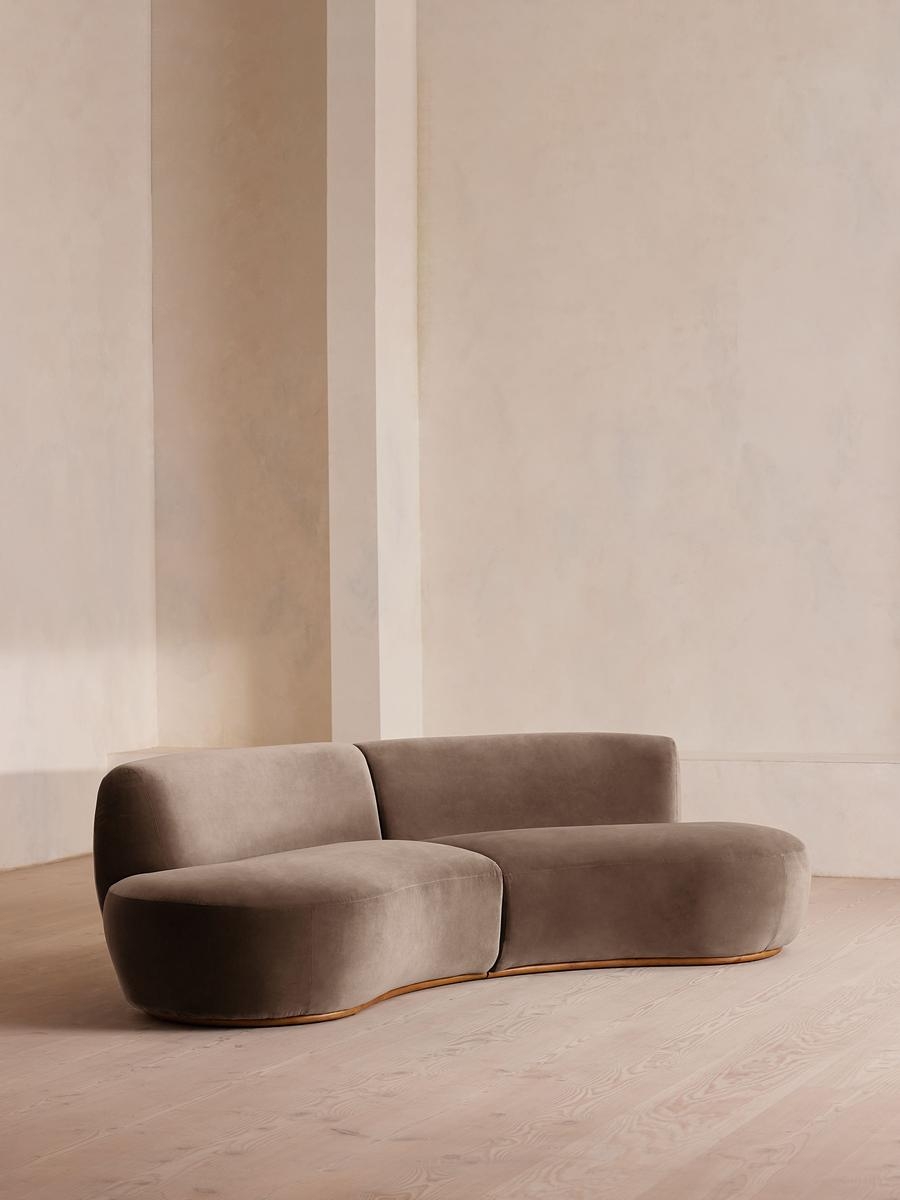 Aline Serpentine Sectional Sofa, Three Seater, Taupe Velvet, US - Image 0