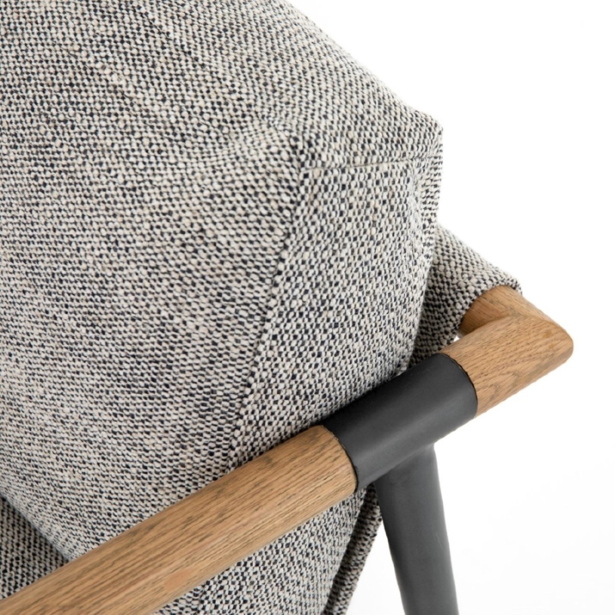 Zander Modern Classic Grey Upholstered Oak Wood Steel Arm Chair - Image 6