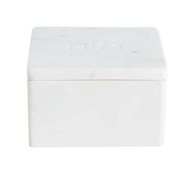 Square Marble Trinket Box, 5" x 5", White - Image 3
