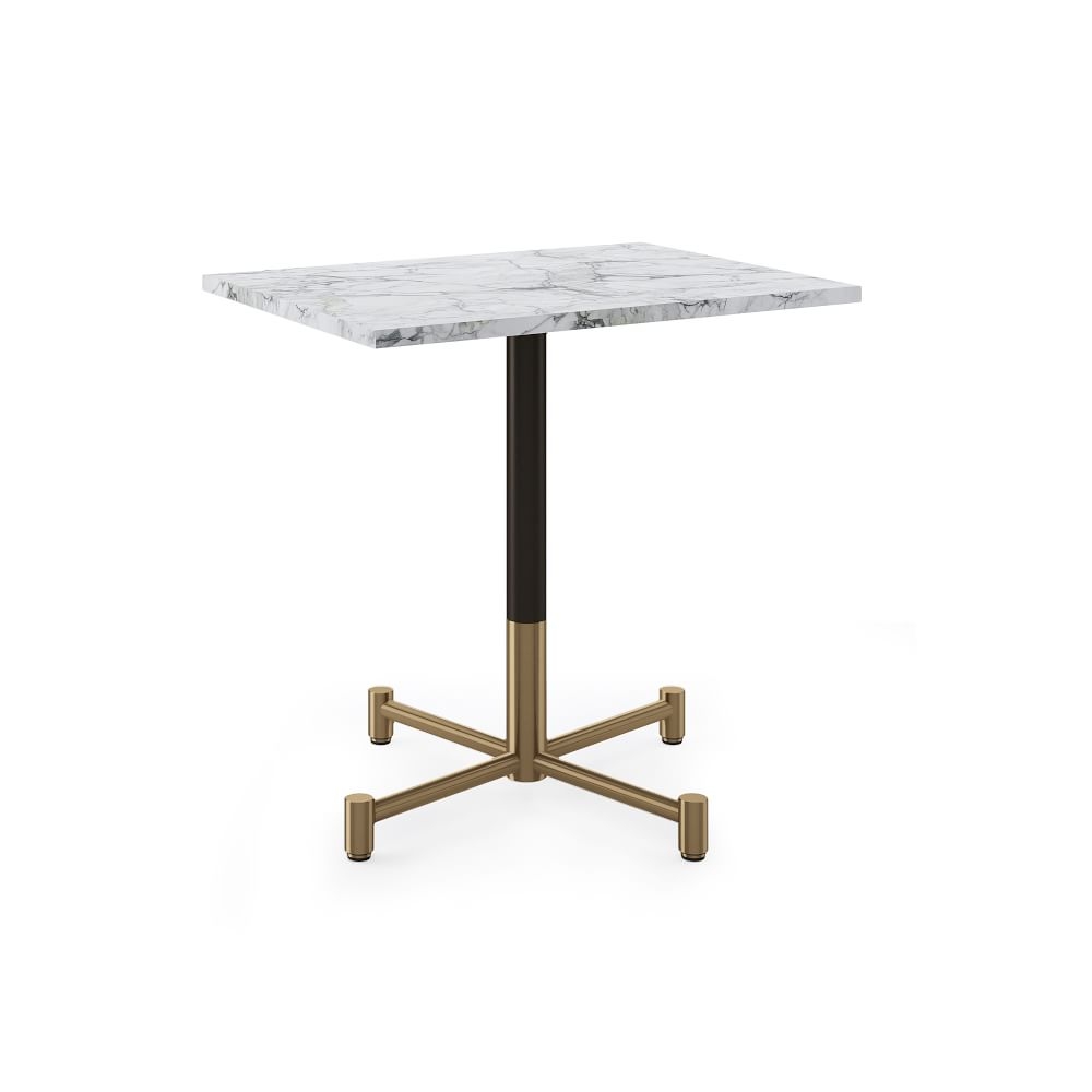 Restaurant Table, Top 24X32" Rect, White Faux Marble, Dining Ht Branch Base, Bronze, Brass - Image 0