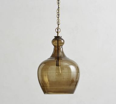 Flynn Recycled Glass Pendant, Small 11.5" Diameter, Antique Brass &amp; Amber Glass - Image 1