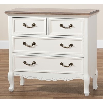 Alivia Antique French Country Cottage Two-Tone White And Oak Finished 4-Drawer Accent Bachelor's Chest - Image 0