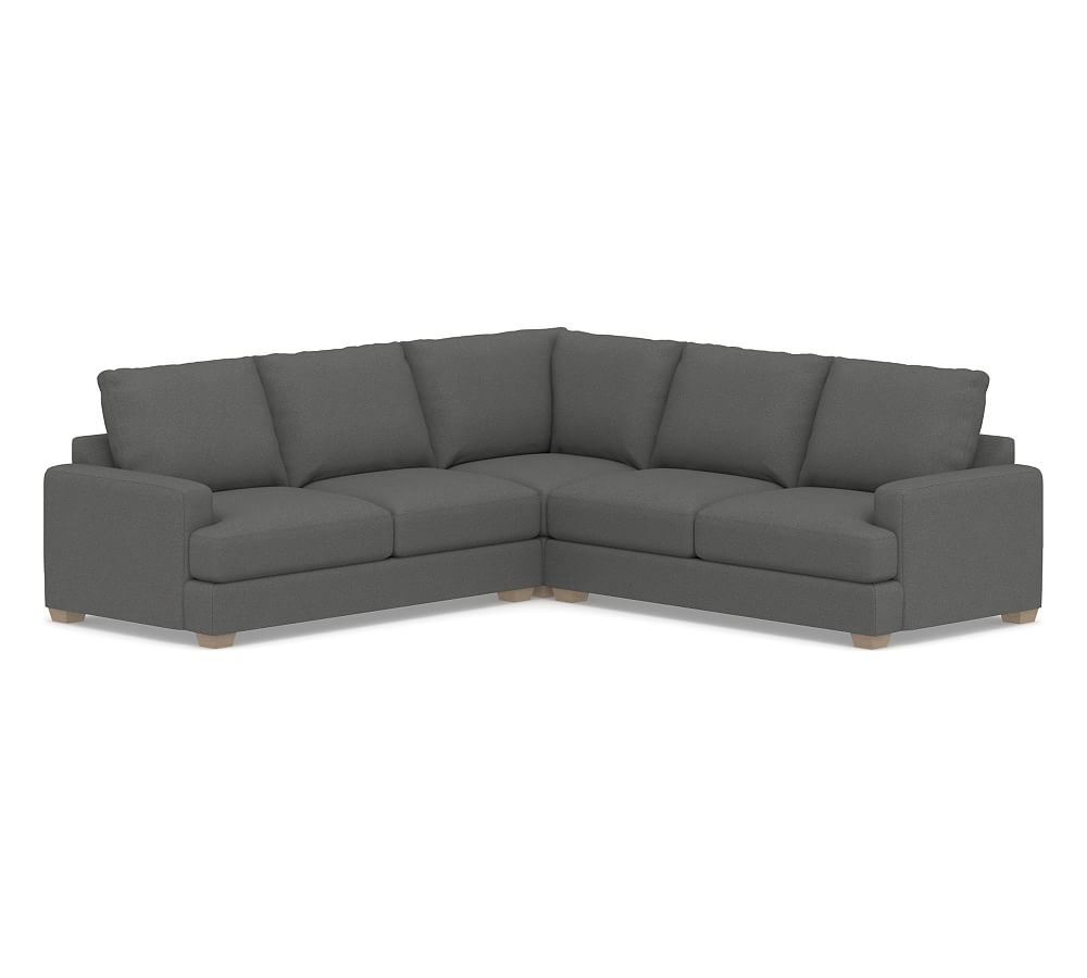 Canyon Square Arm Upholstered 3-Piece L-Shaped Corner Sectional, Down Blend Wrapped Cushions, Park Weave Charcoal - Image 0