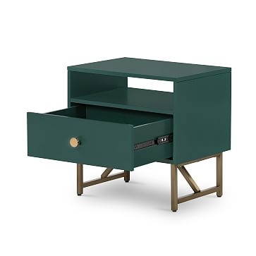 Modern Matte Wood and Brass Side Table- Juniper Green - Image 2