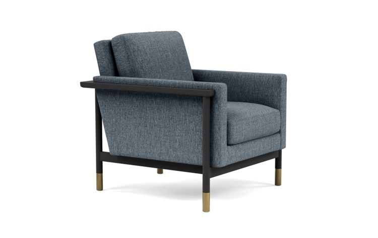Jason Wu Petite Chair with Blue Rain Fabric and Matte Black with Brass Cap legs - Image 1